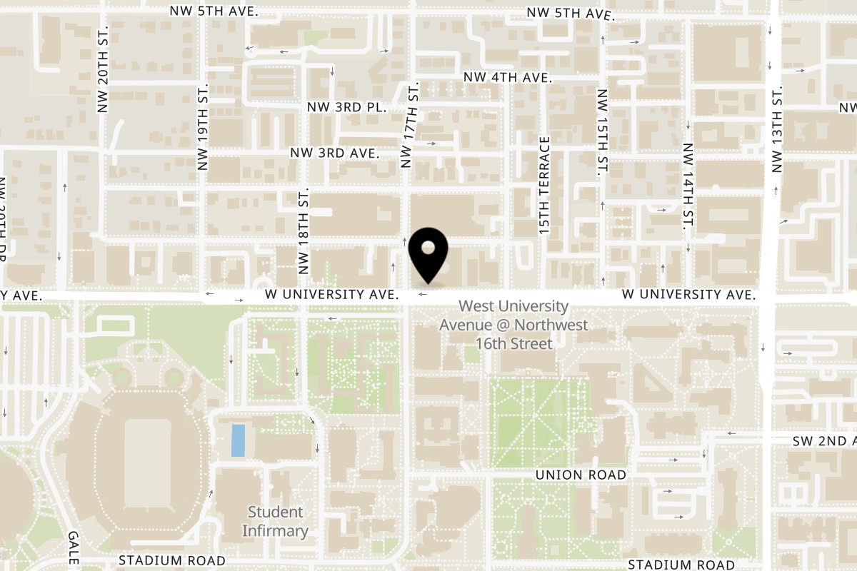 Map showing the location of Cantina Añejo on 1680 W University Ave Suite 10 in Gainesville